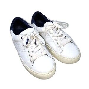 Tory Sport Tory Burch Color Block White & Navy Chevron Calf Leather Sneakers 8